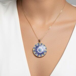 Antica Murrina Venezia Blue Glass and Gold Pendant from Italy NWT